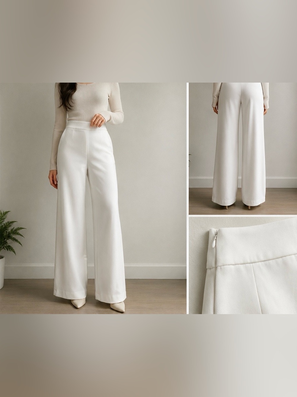 ZARA Woman White Wide Leg Trousers Pants Size 5